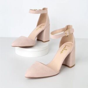 Lulus: Ellarose Light Nude Suede Ankle Strap Heel